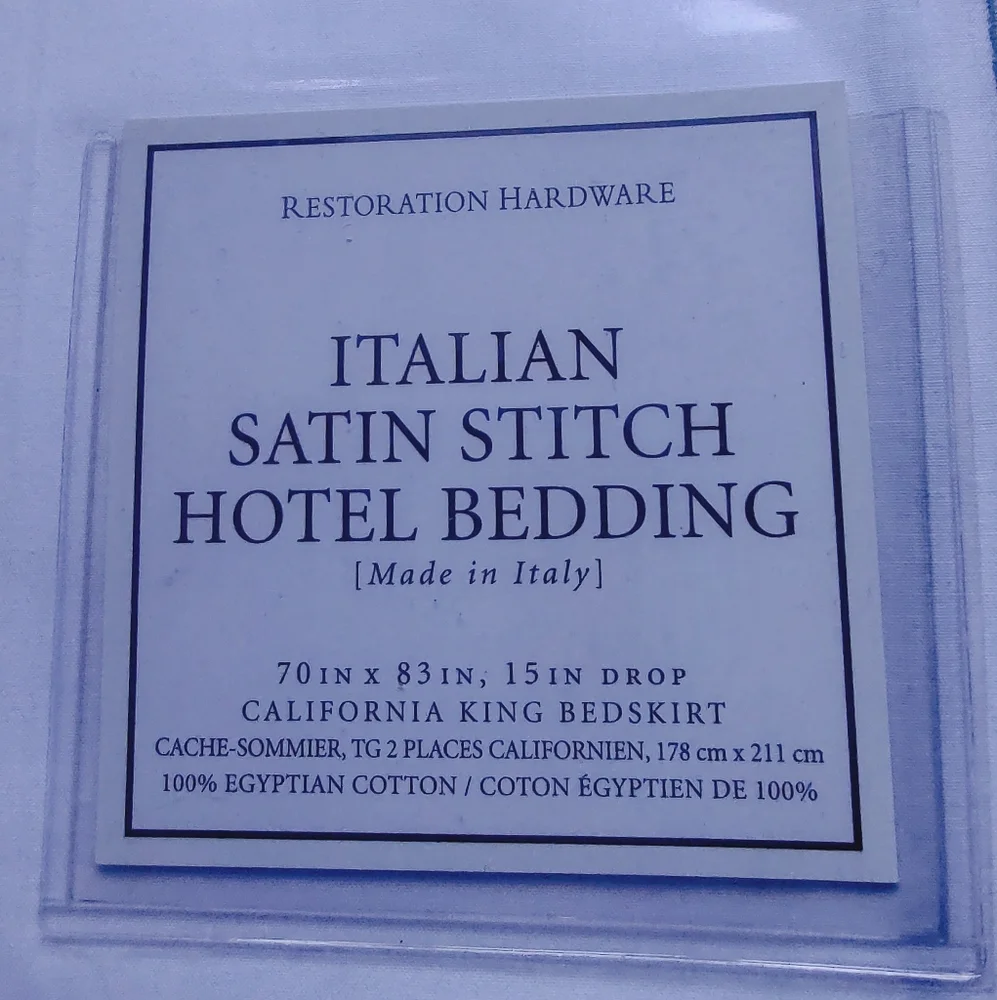 Restoration Hardware Italian Satin Stitch King Bed Skirt Embroidered White